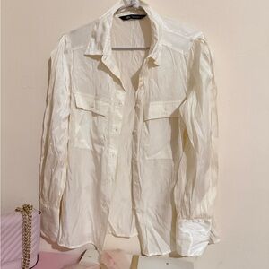 Zara Cream Lightweight Button-Front Blouse